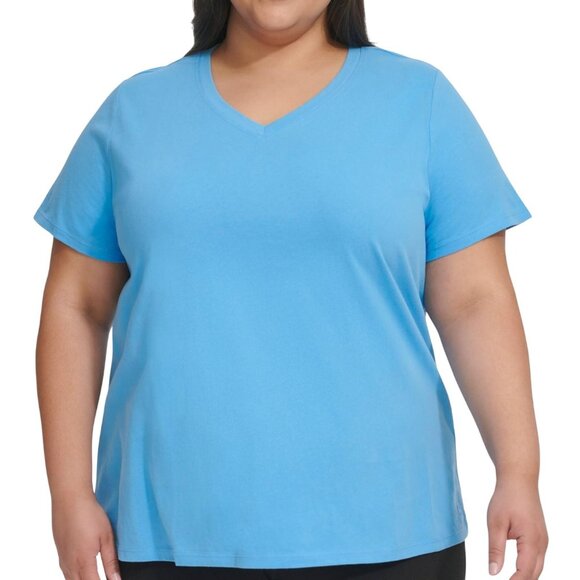 NWT Calvin Klein Womens Solid Basic T-Shirt PF4X2302 Azure Blue 3X - Picture 1 of 6